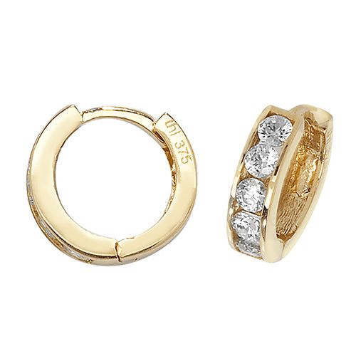 9CT YEL GOLD HINGED CZ EARRINGS