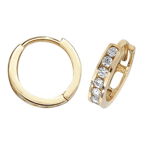 9CT YEL GOLD HINGED CZ EARRINGS