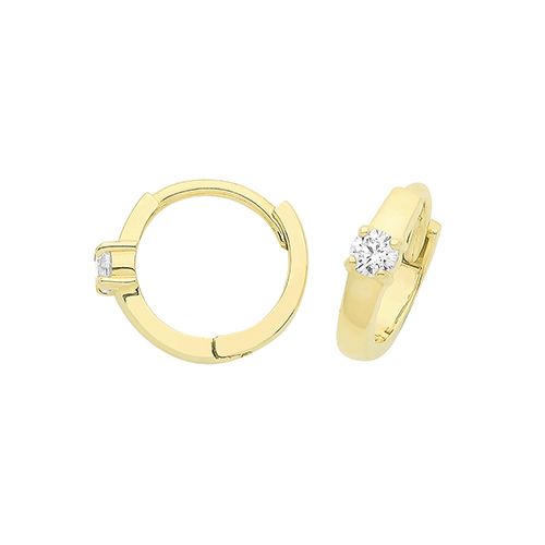 9CT YEL GOLD SINGLE CZ HINGED EARRINGS
