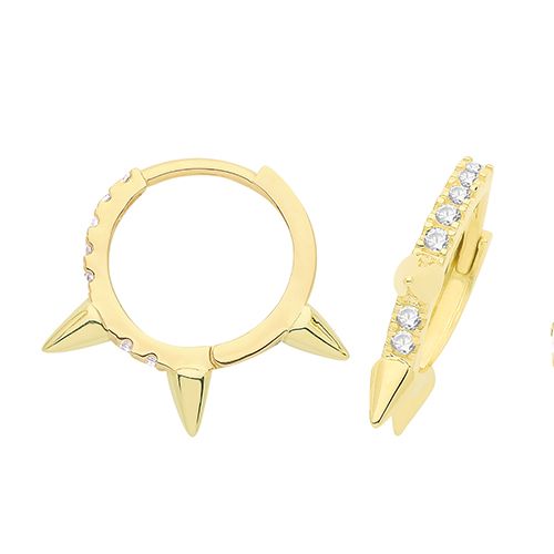 9CT YEL GOLD 3 SPIKE CZ HINGED EARRINGS