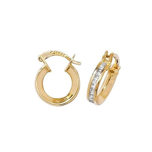 9CT YEL GOLD 08MM CZ HOOP EARRINGS