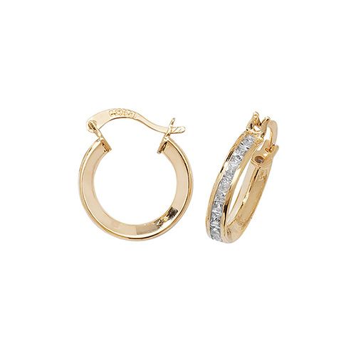 9CT YEL GOLD 10MM CZ HOOP EARRINGS