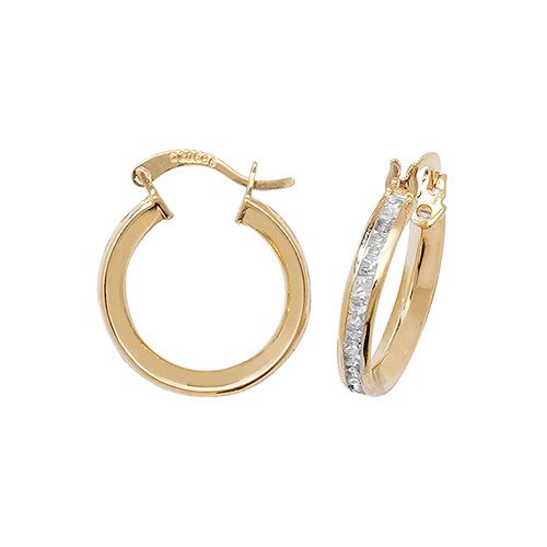 9CT YEL GOLD 15MM CZ HOOP EARRINGS
