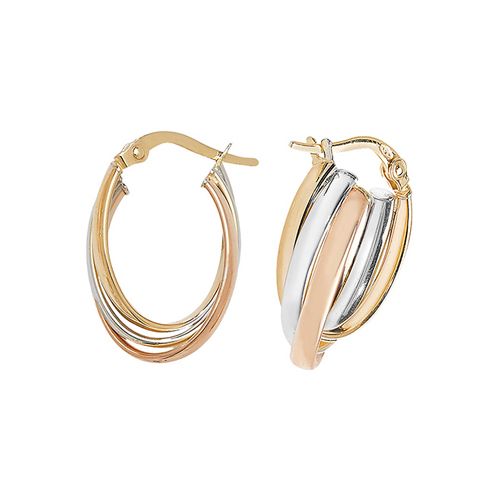 9CT TRI COL GOLD OVL HOOP EARRINGS