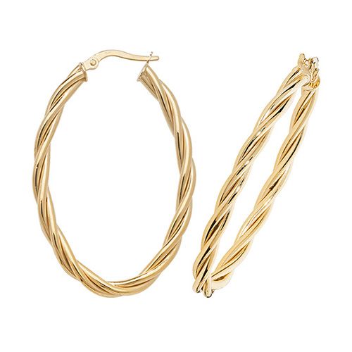 9CT YEL GOLD OVL HOOP EARRINGS
