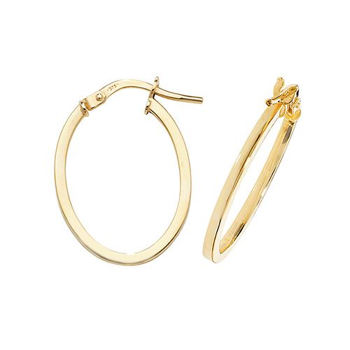 9CT YEL GOLD OVL HOOP EARRINGS