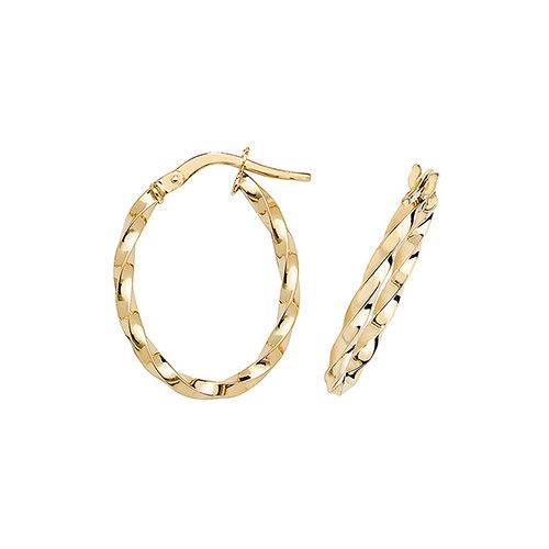 9CT YEL GOLD OVL HOOP EARRINGS