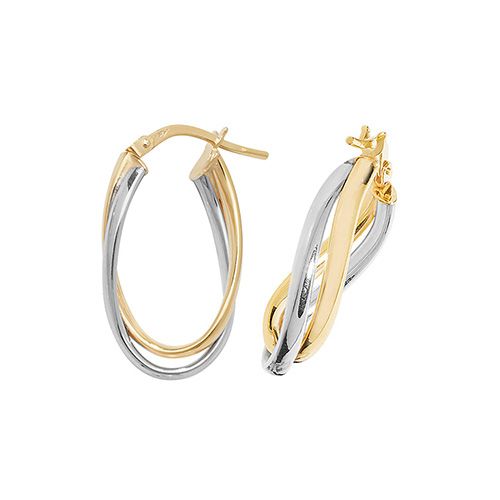 9CT YEL/WHT GOLD OVL HOOP EARRINGS