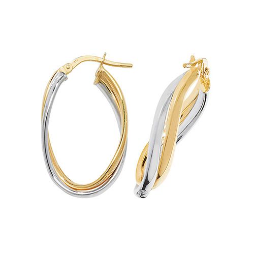 9CT YEL/WHT GOLD OVL DBL HOOP EARRINGS