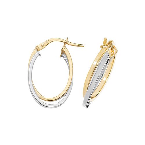 9CT YEL/WHT GOLD OVL DBL HOOP EARRINGS