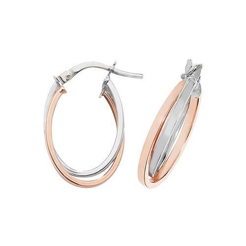 9CT ROSE/WHT GOLD OVL DBL HOOP EARRINGS