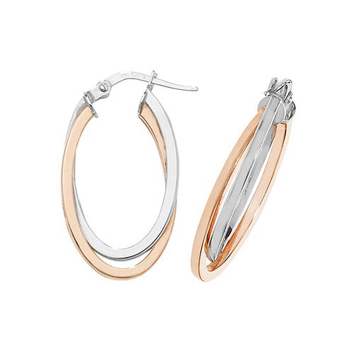 9CT ROSE/WHT GOLD OVL DBL HOOP EARRINGS