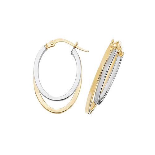 9CT YEL/WHT GOLD OVL DBL HOOP EARRINGS