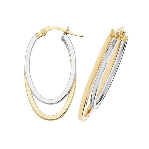 9CT YEL/WHT GOLD OVL DBL HOOP EARRINGS