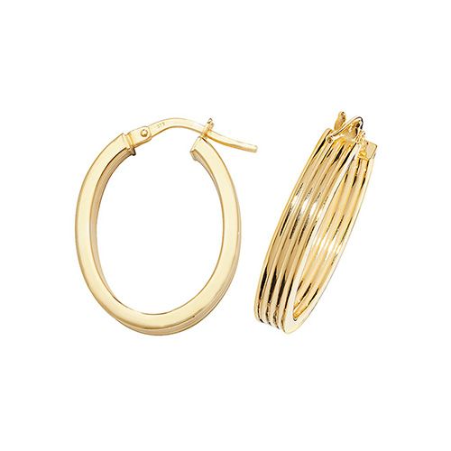 9CT YEL GOLD OVL HOOP EARRINGS