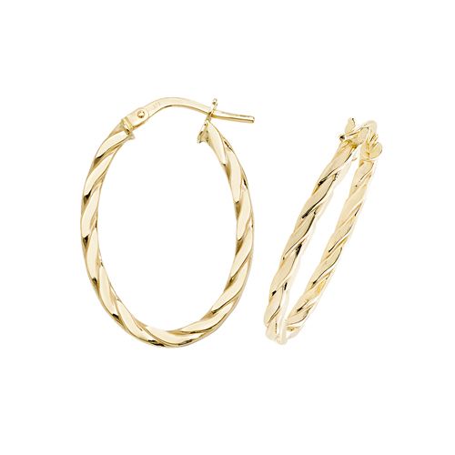 9CT YEL GOLD OVAL HOOP EARRINGS