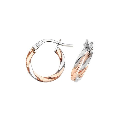 9CT ROSE/WHT GOLD 10MM HOOP EARRINGS