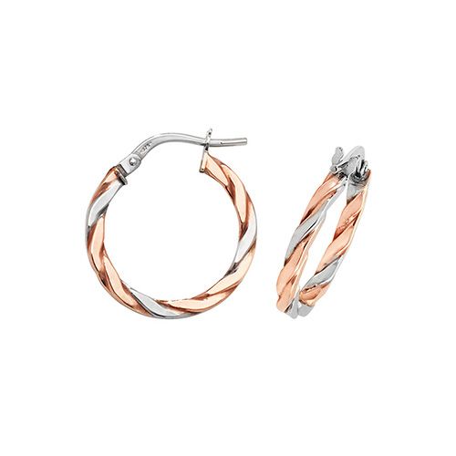 9CT ROSE/WHT GOLD 15MM HOOP EARRINGS
