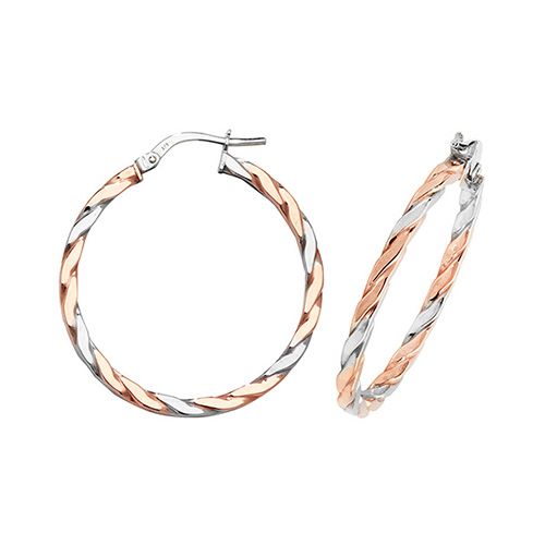 9CT ROSE/WHT GOLD 25MM HOOP EARRINGS