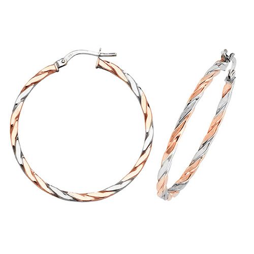9CT ROSE/WHT GOLD 30MM HOOP EARRINGS