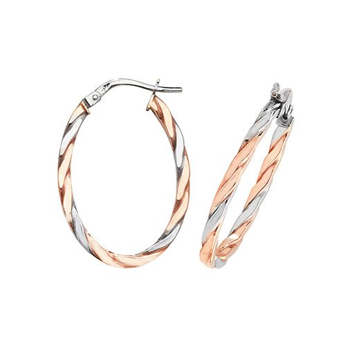 9CT ROSE/WHT GOLD OVL HOOP EARRINGS