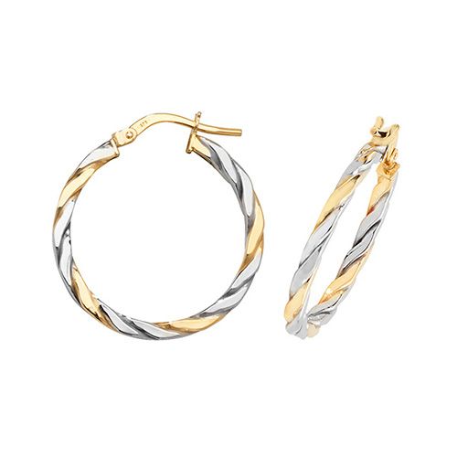 9CT YEL/WHT GOLD 20MM HOOP EARRINGS