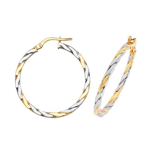 9CT YEL/WHT GOLD 25MM HOOP EARRINGS