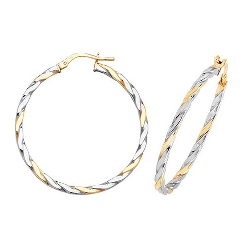 9CT YEL/WHT GOLD 30MM HOOP EARRINGS