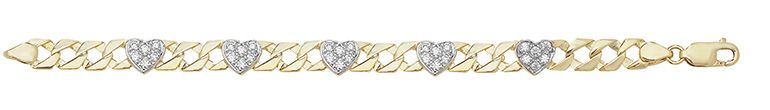 9CT YEL GOLD HEARTS BRACELET