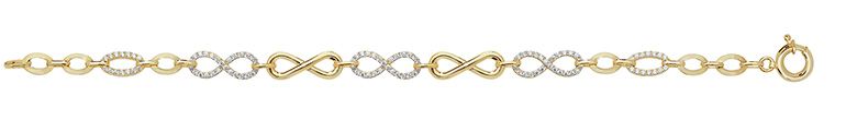 9CT YEL GOLD LADIES' 7.5 INCHES CZ INFINITY BRCLT