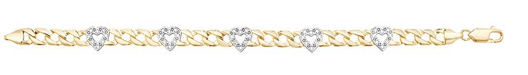 9CT YEL GOLD HEARTS BRACELET