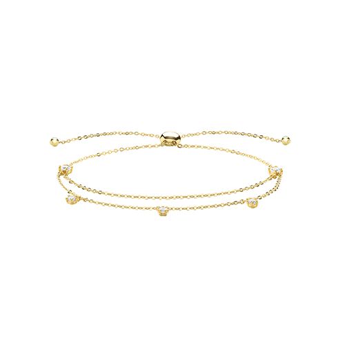 9CT YEL GOLD CZ DOUBLE CHAIN PULL STYLE BRACELET