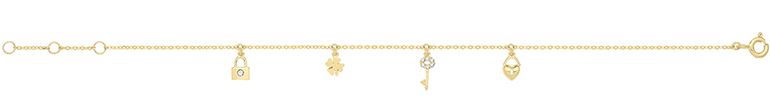 9CT YEL GOLD CZ CHARMS CHAIN BRACELET