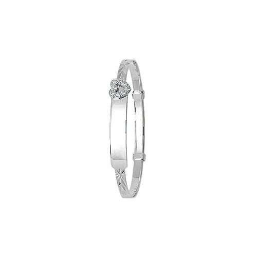 9CT WHT GOLD BABIES' DC EXP 3MM CZ ID BANGLE