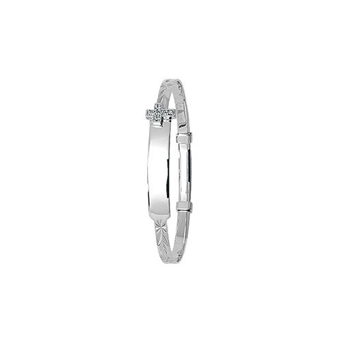 9CT WHT GOLD BABIES' DC EXP 3MM CZ ID BANGLE