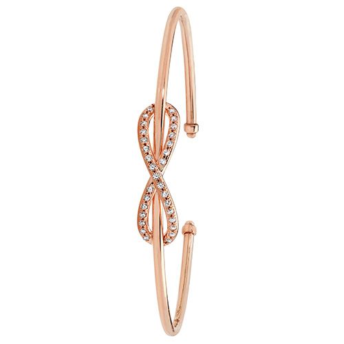 9CT ROSE GOLD LADIES' OPEN HINGED CZ BANGLE