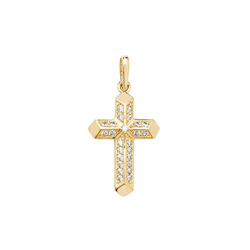9CT YEL GOLD CROSS CZ PENDANT