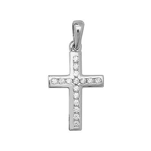 9CT WHT GOLD CROSS CZ PENDANT