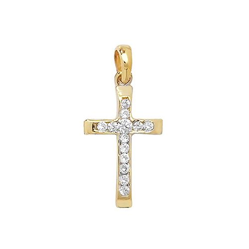 9CT YEL GOLD CROSS CZ PENDANT