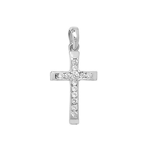 9CT WHT GOLD CROSS CZ PENDANT