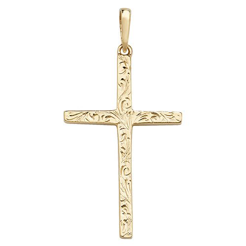 9CT YEL GOLD PATTERNED CROSS PENDANT