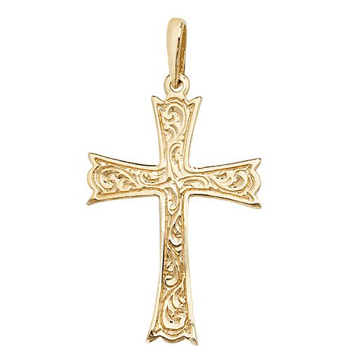 9CT YEL GOLD PATTERNED CROSS PENDANT