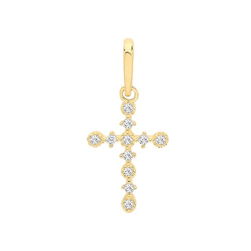 9CT YEL GOLD CZ CROSS PENDANT