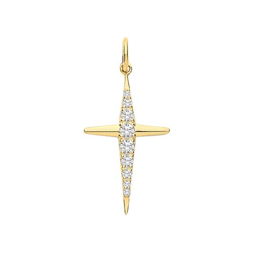 9CT YEL GOLD CZ SET CROSS PENDANT