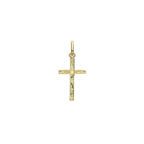 9CT YEL GOLD SEMI SOLID CROSS H ENGRAVED