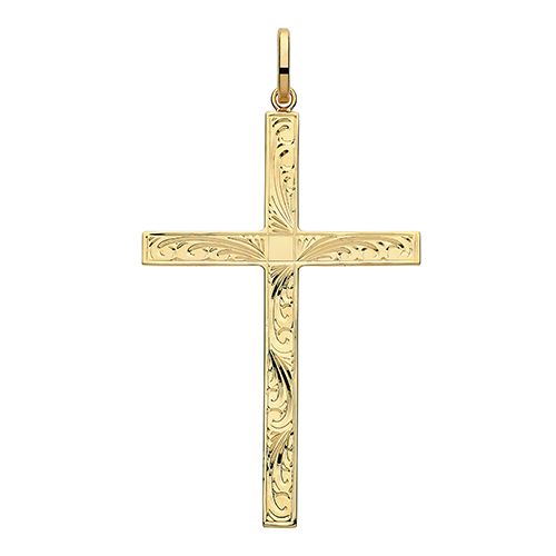 9CT YEL GOLD SEMI SOLID CROSS H ENGRAVED