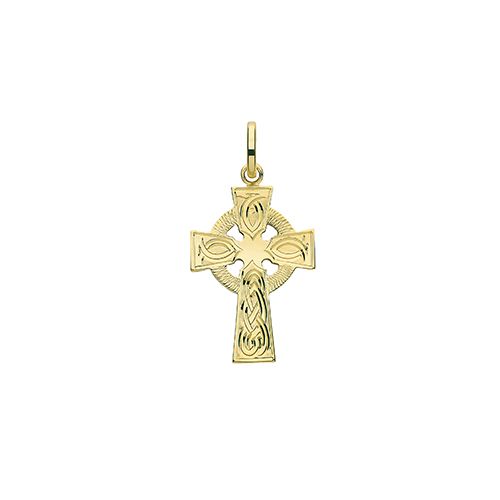 9CT YEL GOLD SEMI SOLID CROSS H ENGRAVED