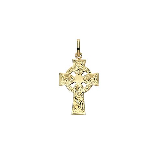 9CT YEL GOLD SEMI SOLID CROSS H ENGRAVED
