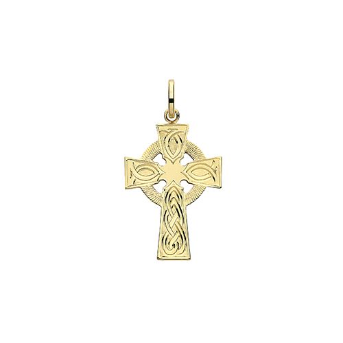 9CT YEL GOLD SEMI SOLID CROSS H ENGRAVED