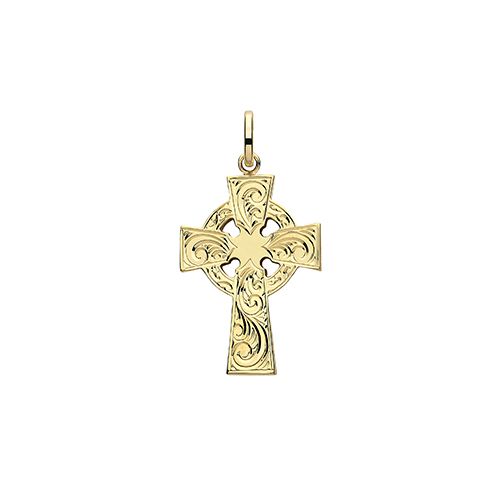 9CT YEL GOLD SEMI SOLID CROSS H ENGRAVED